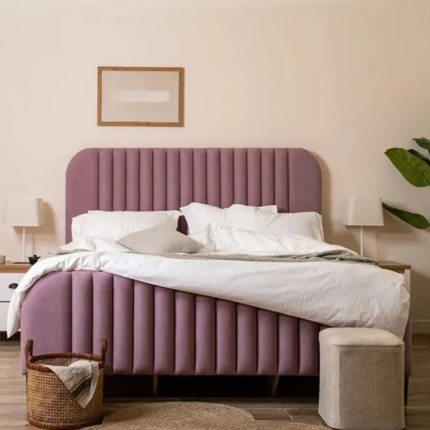 Lined Modern Headboard Bed in Velvet