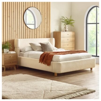 Cream Boucle Upholstered Double Bed Frame