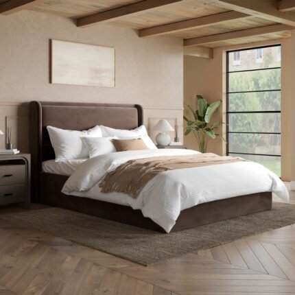 Chocolate Brown Ottoman Bed with Cushioned Headboard